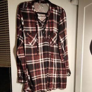Warehouse one cozy Plaid Lace-Up Blouse
